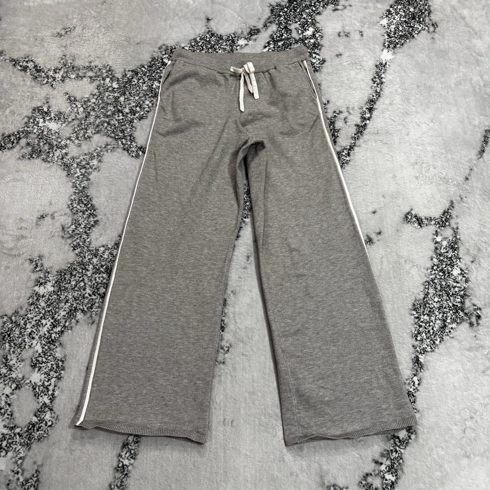 Monrow Gray Wide Leg Sweatpants White Side Stripe Drawstring Lounge Pants Size S